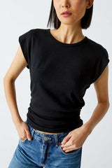 Michael Stars Joni Crew Neck Power Shoulder Top in Black - Viva Diva Boutique