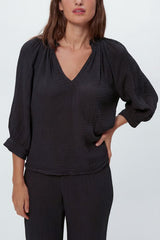 Michael Stars Kali Cotton Gauze Top in Black - Viva Diva Boutique