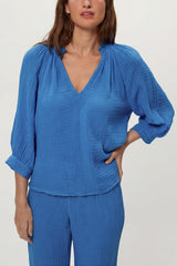 Michael Stars Kali Cotton Gauze Top in Blue Ribbon - Viva Diva Boutique