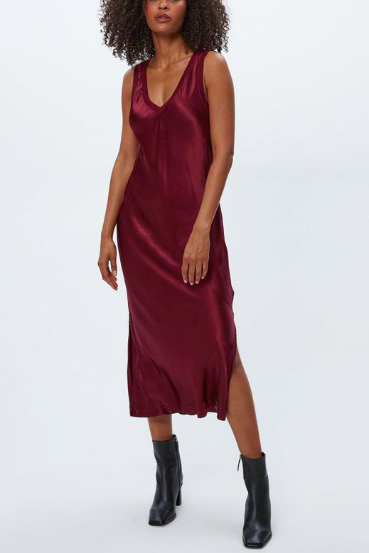 Michael Stars Randi V-Neck Midi in Garnet - Viva Diva Boutique
