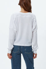 Michael Stars Salma Long Sleeve V-Neck in White - Viva Diva Boutique