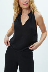 Michael Stars Viola Split Neck top in Black