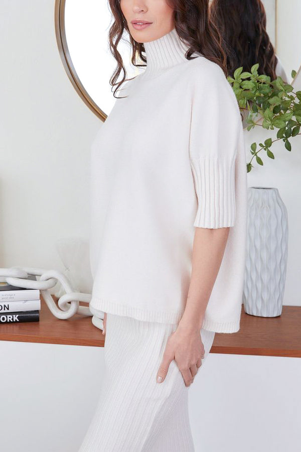 Milio Milano Rib Contrast Turtleneck S/S in Classic Ivory