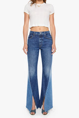 Mother Denim Bookie Slit Twist Heel Fray in Double Take