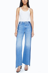 Mother Denim Tux Sidestepper Sneak Fray in Double Stacked