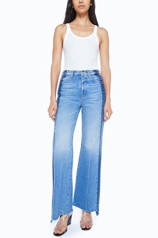 Mother Denim Tux Sidestepper Sneak Fray in Double Stacked