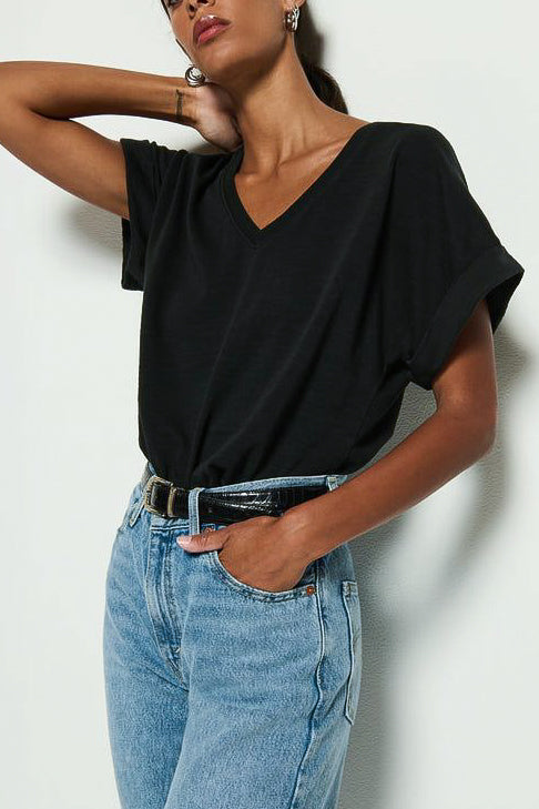 Nation Stevie Cuffed V Neck in Black - Viva Diva Boutique