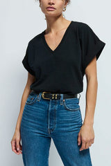 Nation Stevie Cuffed V Neck in Black - Viva Diva Boutique