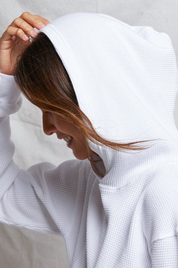 Perfect White Tee Azalia Waffle L/S Hoodie in White - Viva Diva Boutique