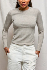 Perfect White Tee Emma Luxe Rib Crewneck Long Sleeve in Heather/Black Stripe - Viva Diva Boutique