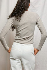 Perfect White Tee Emma Luxe Rib Crewneck Long Sleeve in Heather/Black Stripe - Viva Diva Boutique