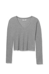 Perfect White Tee Fiona L/S V Neck in Ivory/Black Stripe - Viva Diva Boutique