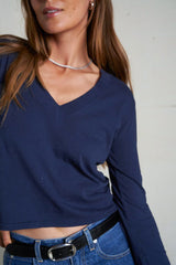 Perfect White Tee Fiona L/S V Neck in Navy - Viva Diva Boutique
