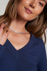 Perfect White Tee Fiona L/S V Neck in Navy - Viva Diva Boutique