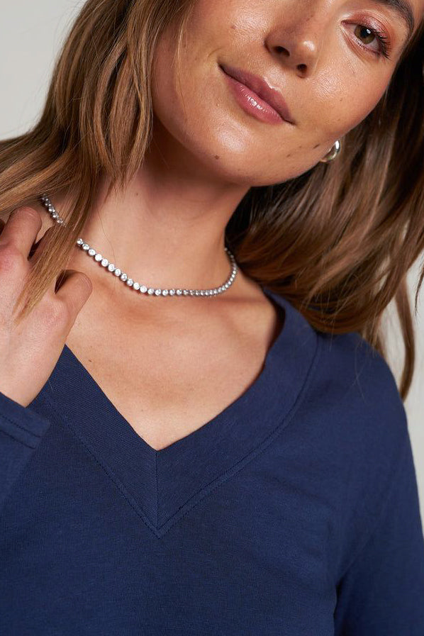 Perfect White Tee Fiona L/S V Neck in Navy - Viva Diva Boutique