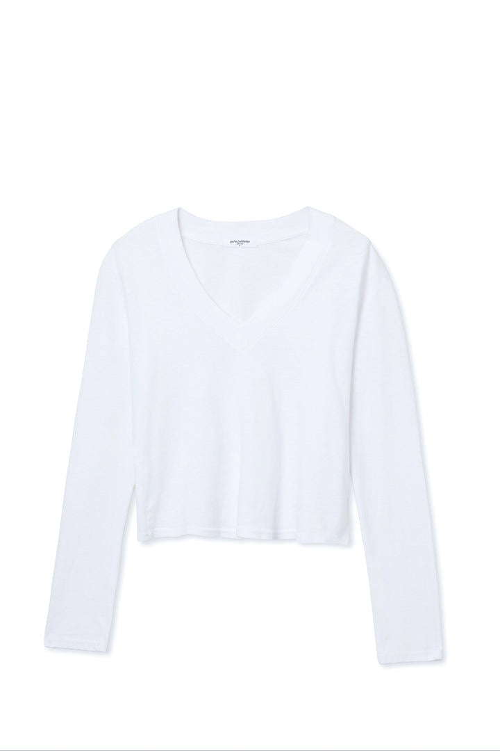 Perfect White Tee Fiona L/S V Neck in White - Viva Diva Boutique