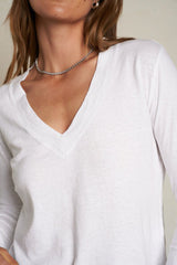 Perfect White Tee Fiona L/S V Neck in White - Viva Diva Boutique