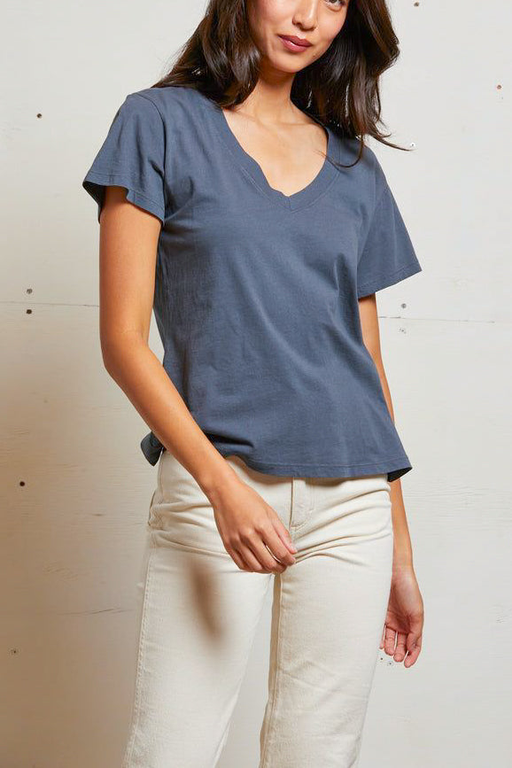 Perfect White Tee Hendrix Cotton Boxy V Neck in Night - Viva Diva Boutique