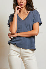 Perfect White Tee Hendrix Cotton Boxy V Neck in Night - Viva Diva Boutique