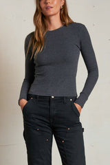 Perfect White Tee Jolie Rib Sweater in Charcoal - Viva Diva Boutique
