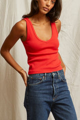 Perfect White Tee Maria V-Neck Blondie in Poppy Red - Viva Diva Boutique