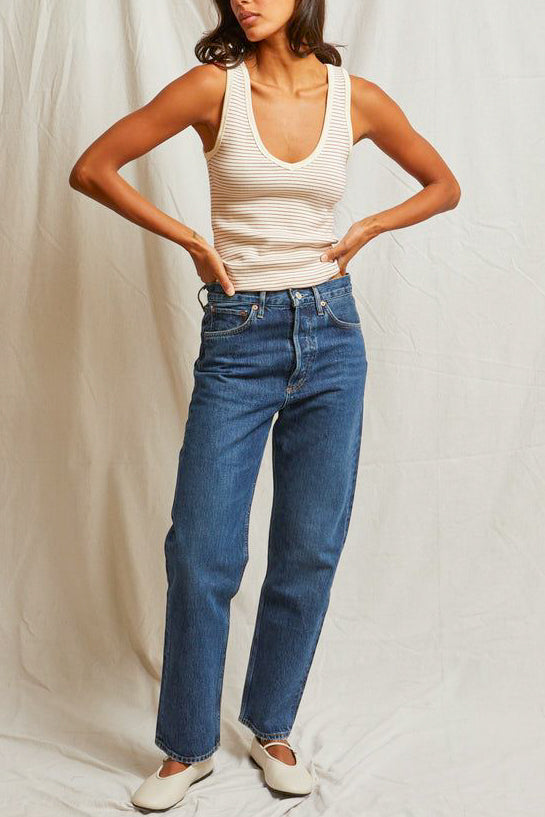 Perfect White Tee Maria V-Neck Blondie in Red Stripe - Viva Diva Boutique