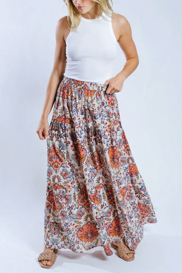 Raga Adil Tiered Maxi Skirt in Orange - Viva Diva Boutique