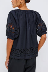 Rails Catalene Top in Black Embroidery