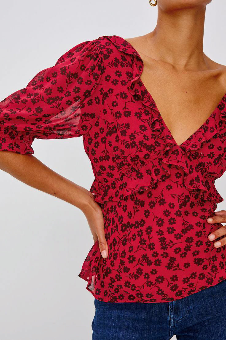Rails Miramar Blouse in Carmine Daisies - Viva Diva Boutique