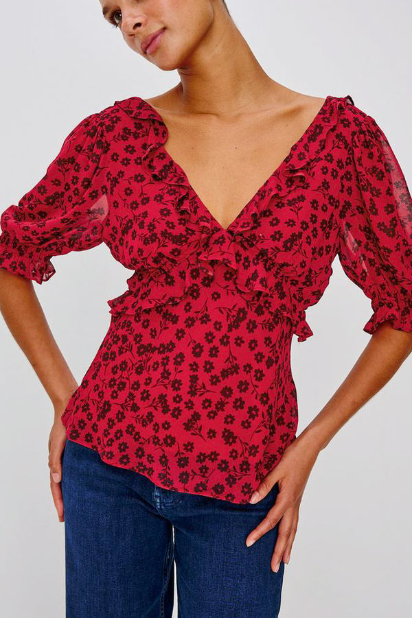 Rails Miramar Blouse in Carmine Daisies - Viva Diva Boutique