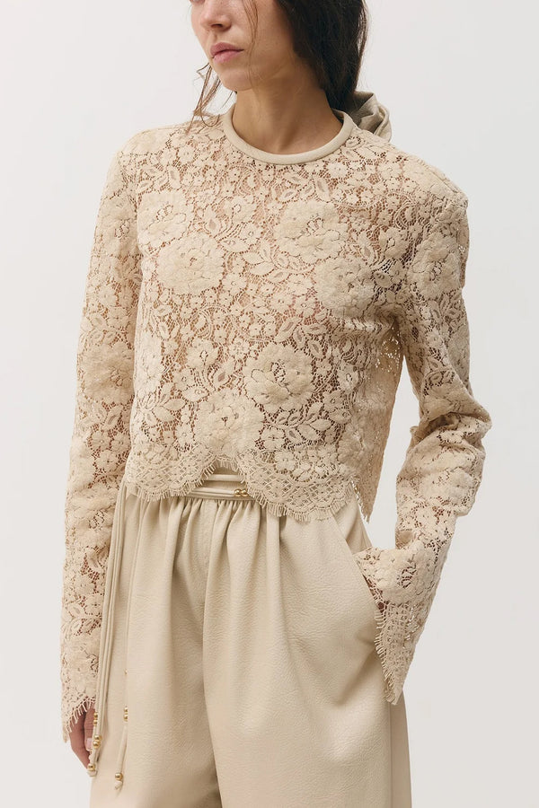 Sabina Musayev Nox Lace Top in Stone | Viva Diva Boutique