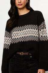 Sanctuary Argyle Crew Pullover in Black Argyle