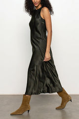 Sanctuary Clothing Everyday Satin Dress in Black Olive