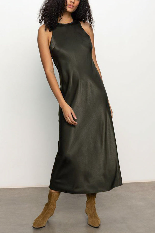 Sanctuary Clothing Everyday Satin Dress in Black Olive
