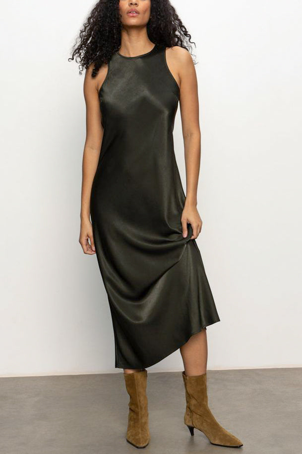 Sanctuary Clothing Everyday Satin Dress in Black Olive