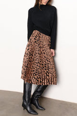 Sanctuary Clothing Nostalgia Pleated Midi Skirt in Mocha Leo