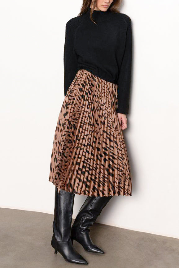 Sanctuary Clothing Nostalgia Pleated Midi Skirt in Mocha Leo