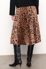 Sanctuary Clothing Nostalgia Pleated Midi Skirt in Mocha Leo