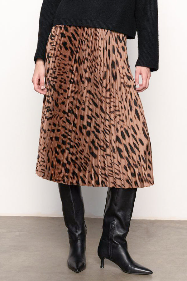 Sanctuary Clothing Nostalgia Pleated Midi Skirt in Mocha Leo