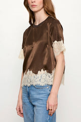 Sanctuary One Of A Kind Satin Lace Top in Espresso Martini