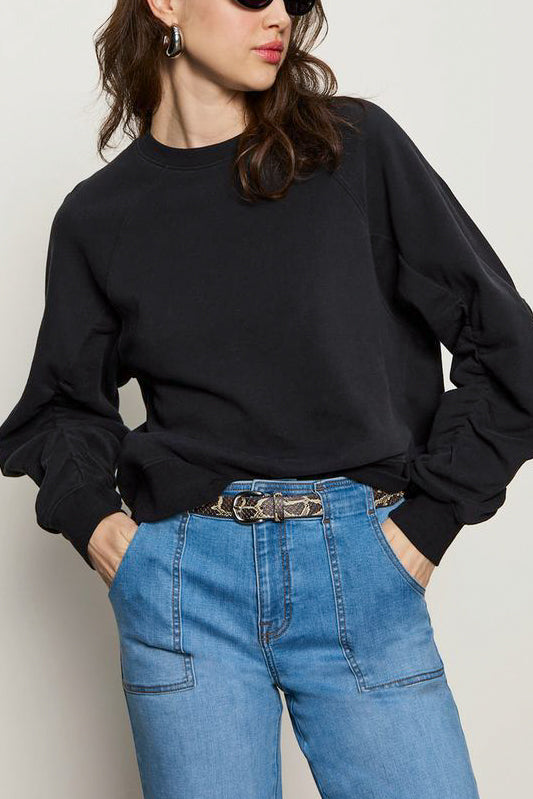 Sanctuary Shirred Sleeve Sweatshirt in Black