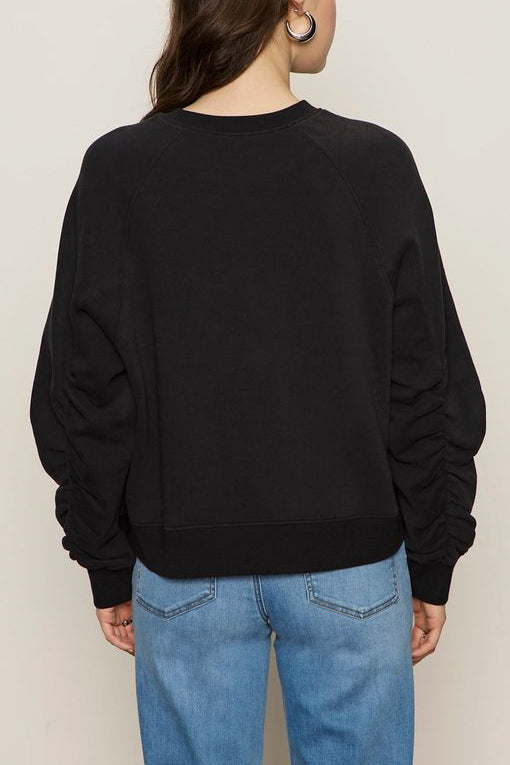 Sanctuary Shirred Sleeve Sweatshirt in Black
