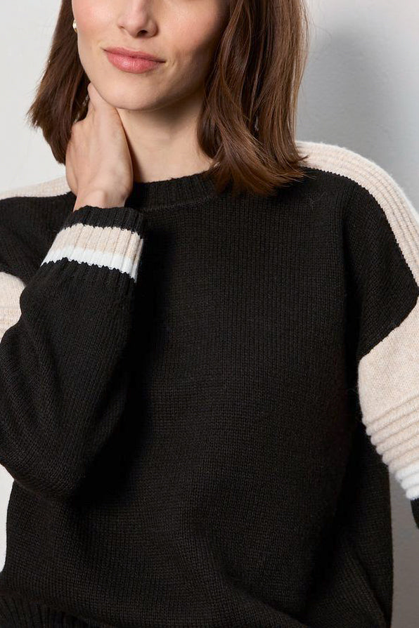 Sanctuary Sporty Stripe Crewneck Sweater in Black Multi - Viva Diva Boutique