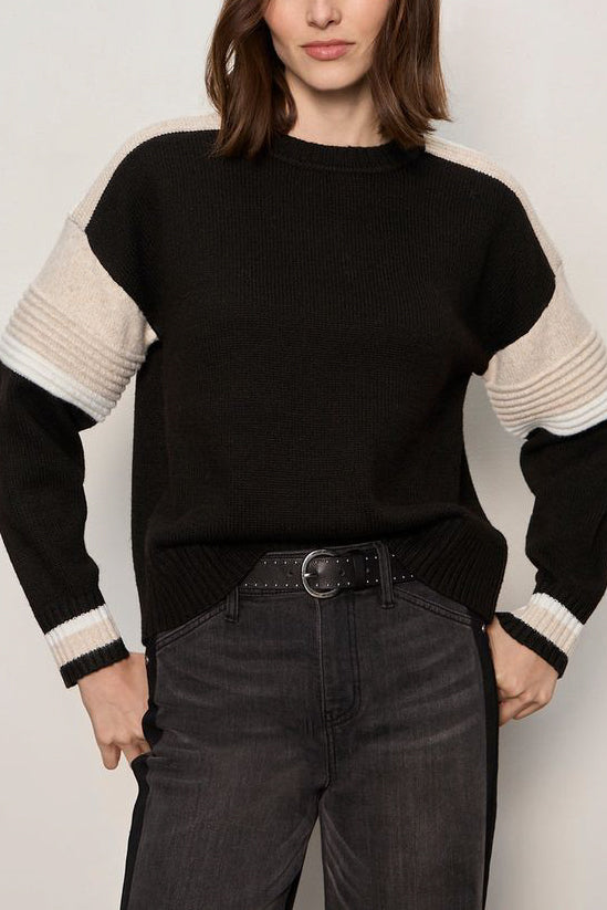Sanctuary Sporty Stripe Crewneck Sweater in Black Multi - Viva Diva Boutique