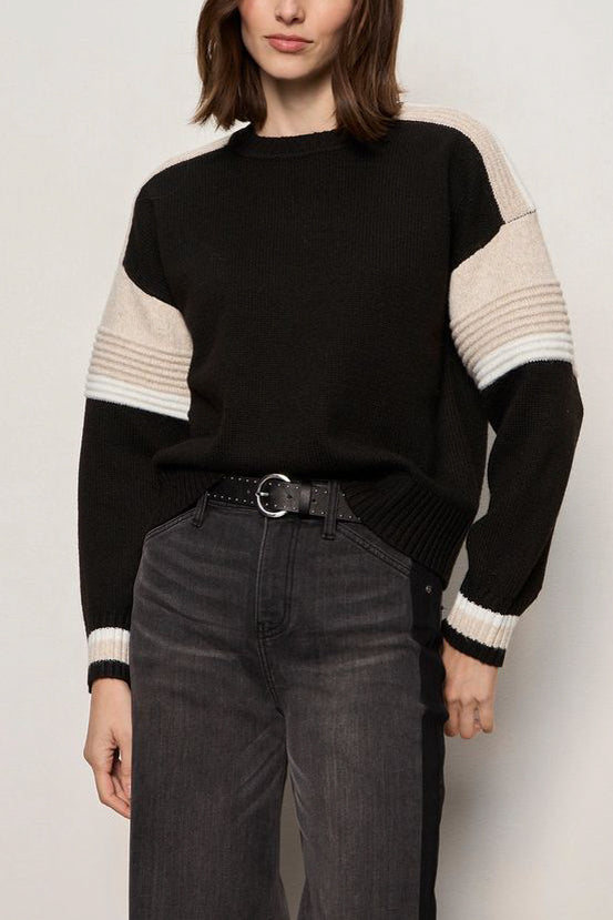 Sanctuary Sporty Stripe Crewneck Sweater in Black Multi - Viva Diva Boutique