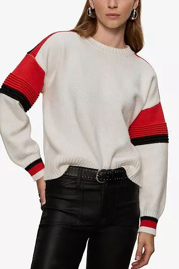 Sanctuary Sporty Stripe Crewneck Sweater in Cherry Lacquer Multi - Viva Diva Boutique