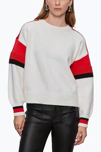 Sanctuary Sporty Stripe Crewneck Sweater in Cherry Lacquer Multi - Viva Diva Boutique