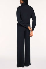 Spanx Long Sleeve Shawl Collar Half Zip Jumpsuit in Black