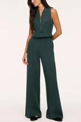Spanx Shawl Collar Half Zip Jumpsuit in Night Forest Heather
