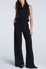 Spanx Shawl Collar Half Zip Jumpsuit in Very Black - Viva Diva Boutique